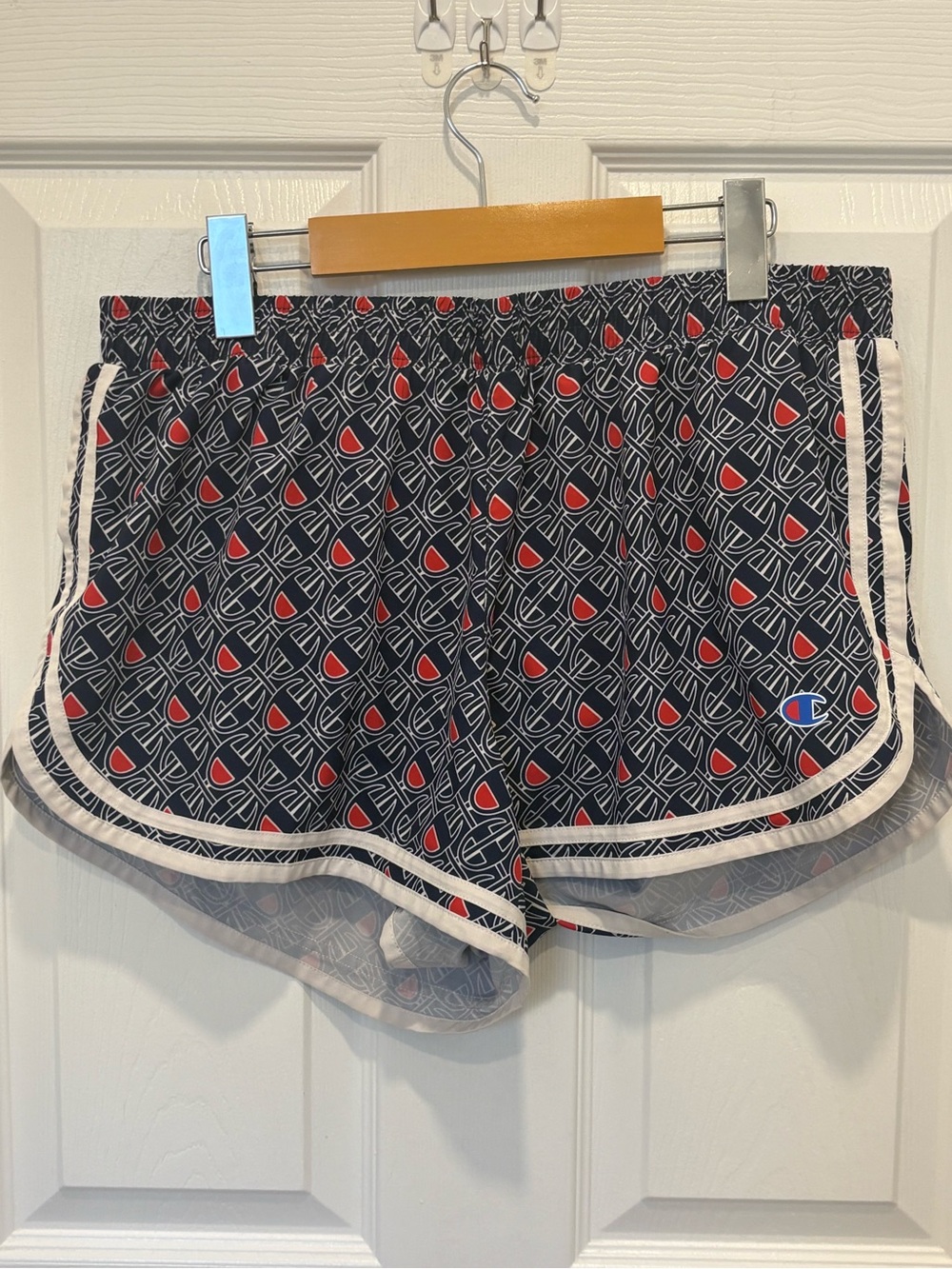 Champion Women's Printed Athletic Shorts - Black with Red Accents #1242